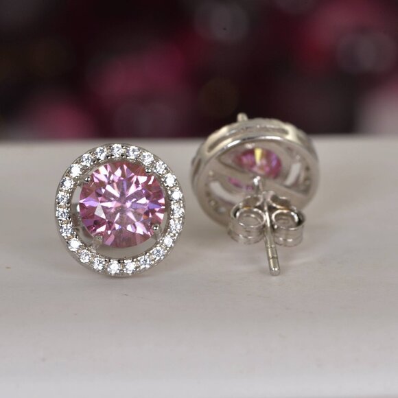 Certified 2ctw Real Pink Moissanite Diamond Brilliant Earrings NEW - Picture 4 of 4